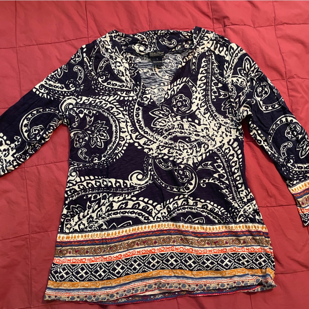 Lucky Brand 
Navy and Cream Paisley Top